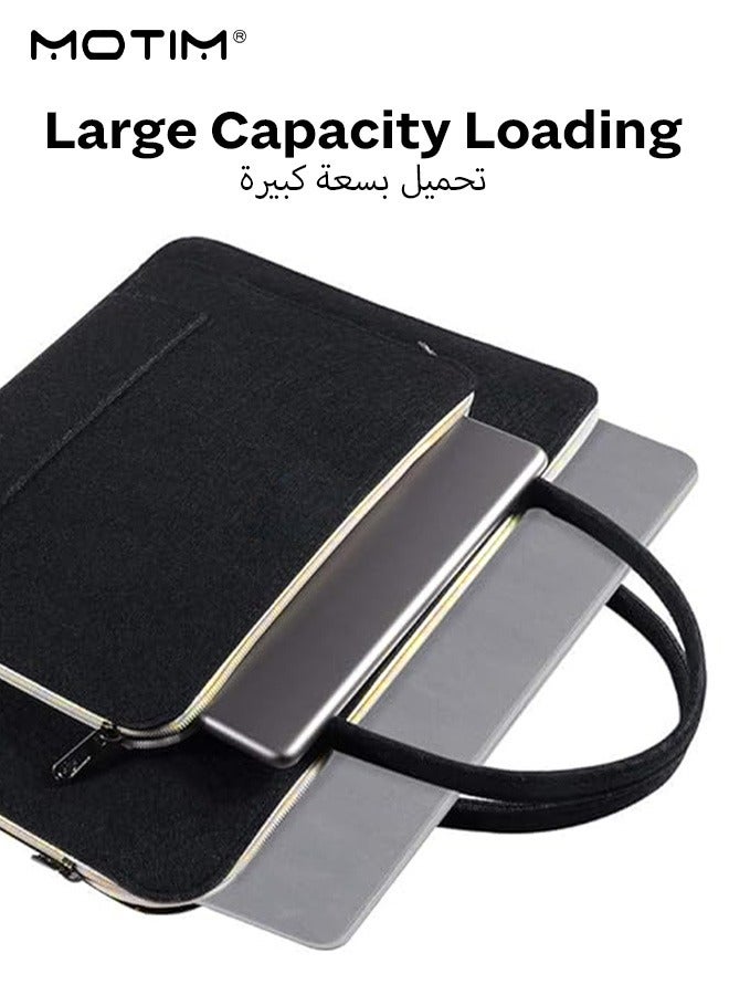 Motim 13-14 inch Laptop Briefcase Bag, Lightweight Business Laptop Sleeve Bag, Handle Wool Felt Protective Case, can be divided into partitions to store MacBook Air, iPad, mouse and data cables, etc.can be divided into partitions to store MacBook Air, iPad, mouse and data cables, etc. - Image 2
