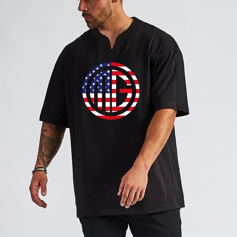 muscle sports fitness clothes short sleeve men''s T-shirt breathable loose half sleeve drop shoulder half sleeve iron round collar fashion - Image 4