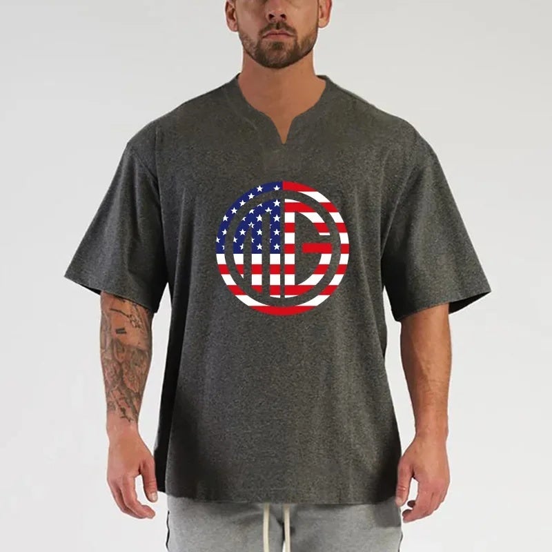 muscle sports fitness clothes short sleeve men''s T-shirt breathable loose half sleeve drop shoulder half sleeve iron round collar fashion - Image 5