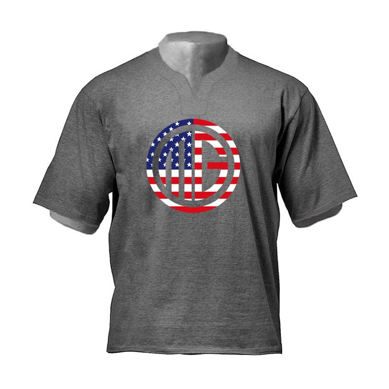 muscle sports fitness clothes short sleeve men''s T-shirt breathable loose half sleeve drop shoulder half sleeve iron round collar fashion - Image 1