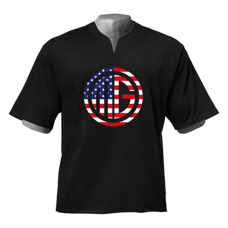 muscle sports fitness clothes short sleeve men''s T-shirt breathable loose half sleeve drop shoulder half sleeve iron round collar fashion - Image 2
