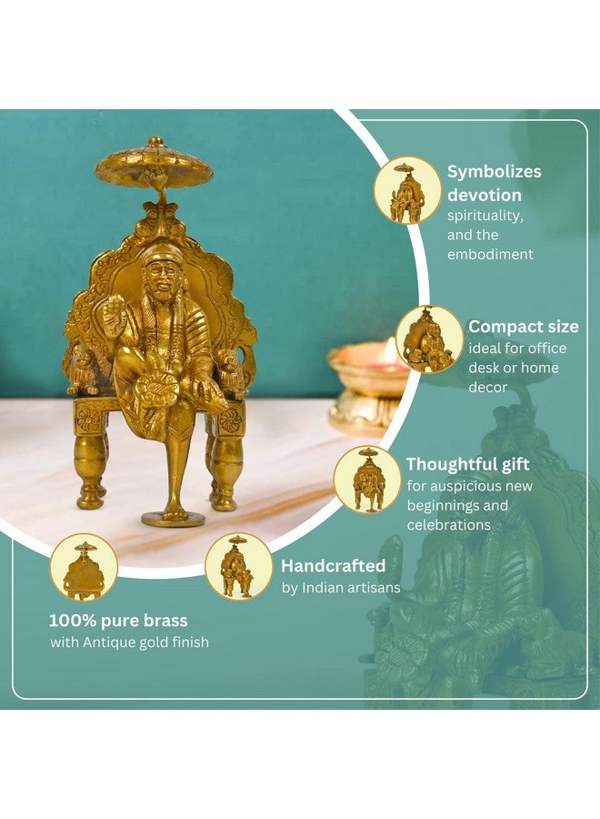 CRAFTHUT Beautiful Brass Statue Idol Shirdi Sai Baba with Chair and Chatra Statue Religious Harmony Gift Spiritual for Home Décor, Office Decorative Items (LXBXH- 8.5 X7.0 X15.0 CMS) - Image 2