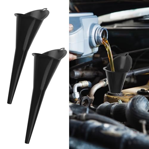 vvag 2PCS Oil Funnel,Oil Change Funnels, Universal Fuel Funnel with Long Neck, Multi-Function Engine Oil Funnel for Filling Oils Gas Lubricants Water Diesel and Fluids (Black) - Image 1