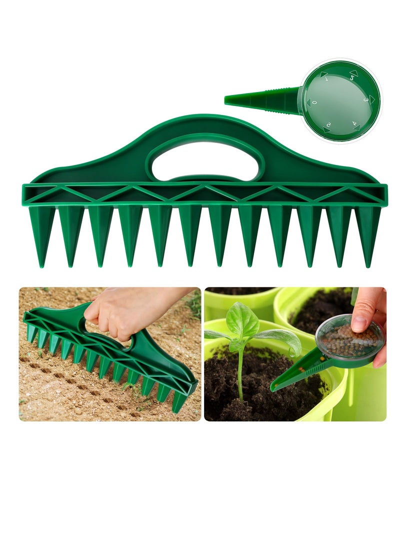 Generic 2 Pack Sowing Seeds Dispenser Set, 12 Holes Seed-in Soil Digger Planter, Garden Seed Spacer, Adjustable Hand Hold Sowing Seeds Dispenser, Seedlings Dibber, Green  - Image 1