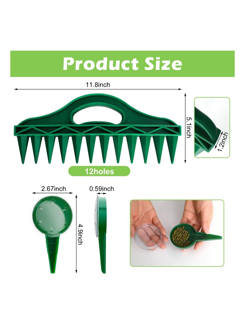 Generic 2 Pack Sowing Seeds Dispenser Set, 12 Holes Seed-in Soil Digger Planter, Garden Seed Spacer, Adjustable Hand Hold Sowing Seeds Dispenser, Seedlings Dibber, Green  - Image 2