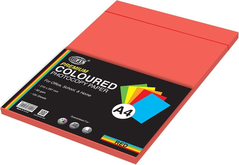 FIS Premium Color Photocopy Paper, 100 Sheets, 80 gsm, Premium Red Color, A4 Size - FSPWA4P100PRE - Image 1
