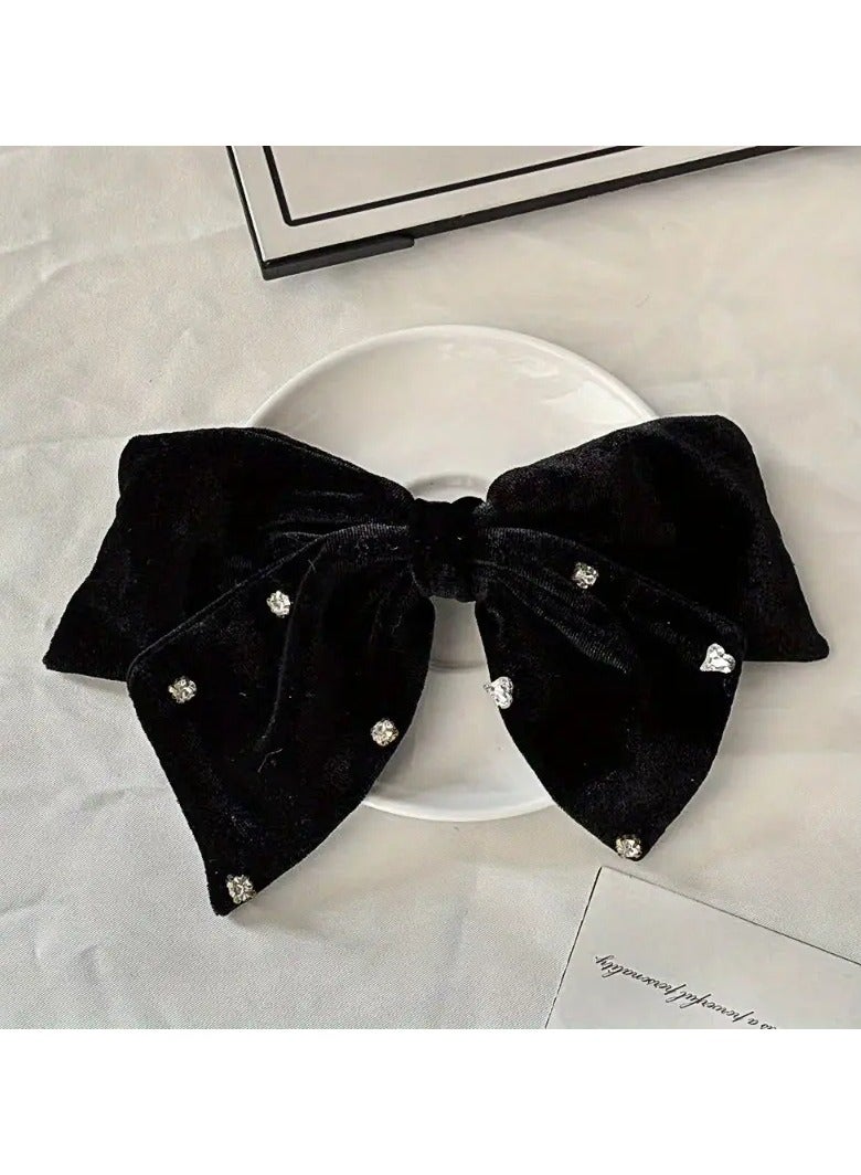 Goolsky 1PC Hair Clip Rhinestone Sweet Bow Velour Velvet Headband Back-of-the-Head Luxury Large Hairpin Suitable for Casual Attire Bridal Accessories - Image 5