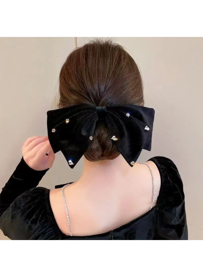 Goolsky 1PC Hair Clip Rhinestone Sweet Bow Velour Velvet Headband Back-of-the-Head Luxury Large Hairpin Suitable for Casual Attire Bridal Accessories - Image 1