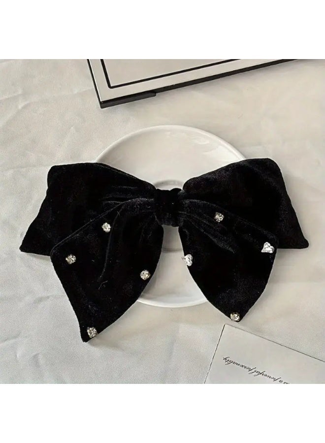 Goolsky 1PC Hair Clip Rhinestone Sweet Bow Velour Velvet Headband Back-of-the-Head Luxury Large Hairpin Suitable for Casual Attire Bridal Accessories - Image 2