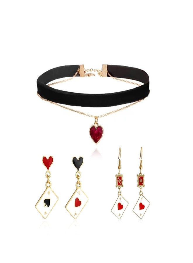 JAVARNV Red Black Heart Necklace Earrings Valentines Gifts Heart Choker Pendant Galentines Day Gifts Valentines Day Accessories - Image 1