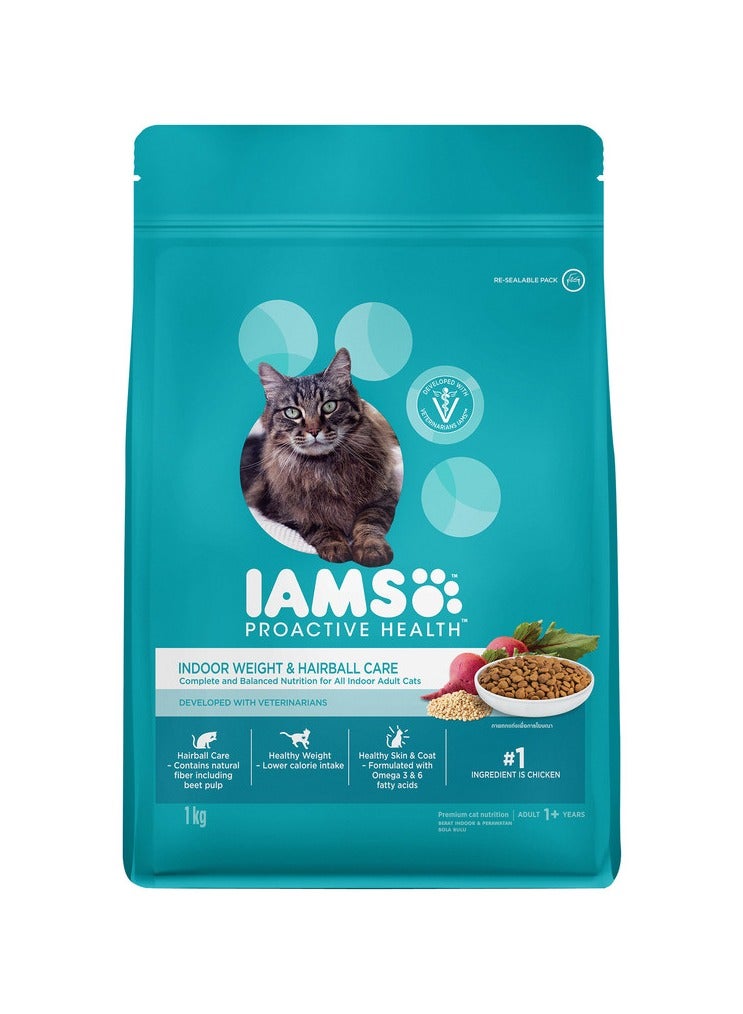 Iams Indoor Weight And Hairball Compelete Balanced Nutrition For All Adult Cats 1kg  - Image 1