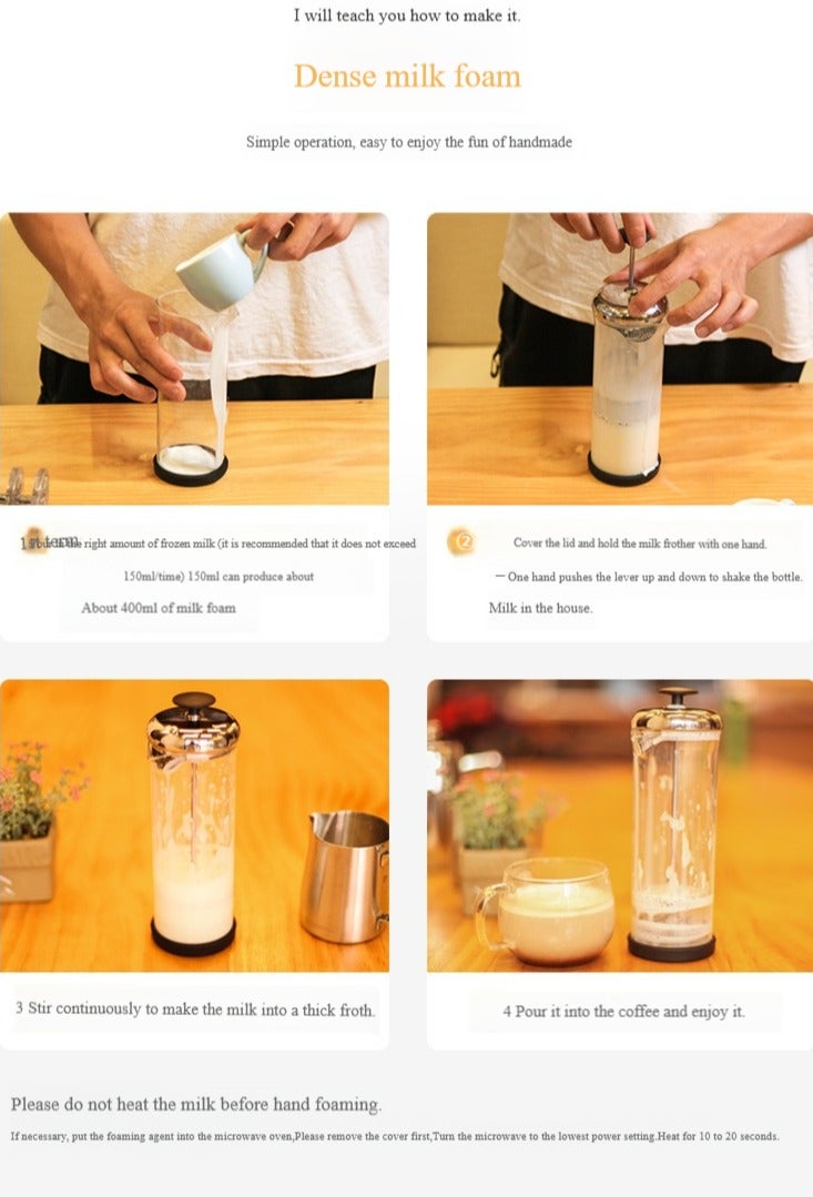 EASYWORKZ Coffee Milk Froth Glass Handheld Blender Milkshake Cappuccino Milk Frother Portable Milk Frother Home Coffee Latte Milk Frothing Cup Manual Milk Frother - Image 3
