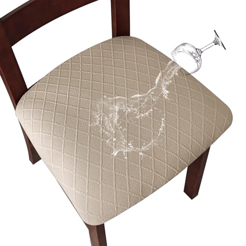 Genina Waterproof Seat Covers for Dining Room Chairs Covers Dining Chair Cover Kitchen Chair Covers (Khaki, 4 Pcs) - Image 1