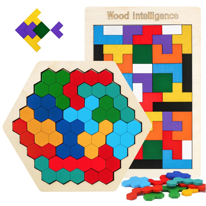NAODONGLI Wooden Puzzles Blocks Brain Teasers Logic Games for Classroom & Party Times,Jigsaw Puzzle Intelligence STEM Montessori Educatioanl IQ Toys Games for Kids Boys Girls Ages 3+ (2 Pack) - Image 1