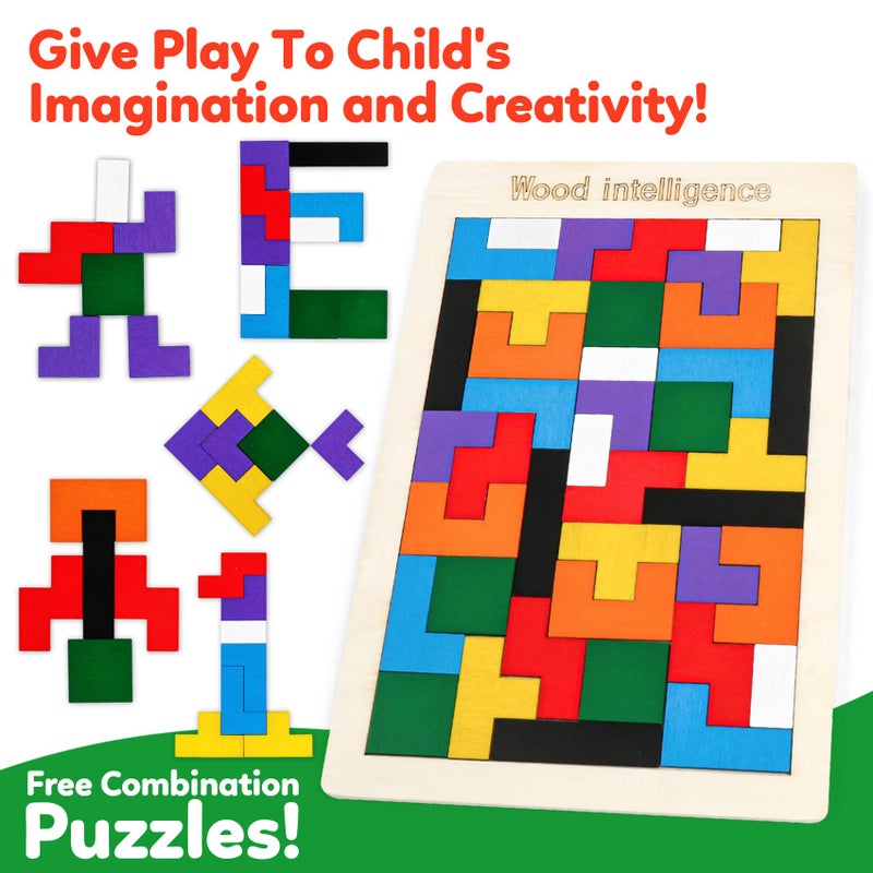 NAODONGLI Wooden Puzzles Blocks Brain Teasers Logic Games for Classroom & Party Times,Jigsaw Puzzle Intelligence STEM Montessori Educatioanl IQ Toys Games for Kids Boys Girls Ages 3+ (2 Pack) - Image 4