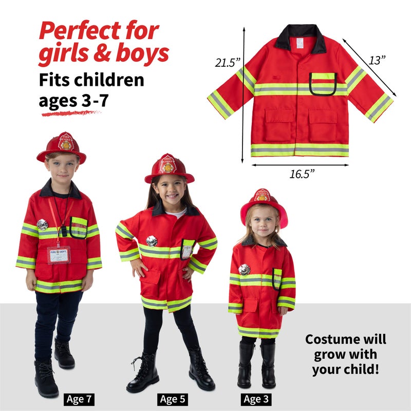 Born Toys 8 PC Premium Washable Kids Fireman Costume Toy for Kids,Boys,Girls,Toddlers, and Children with Complete Firefighter Accessories - Image 3