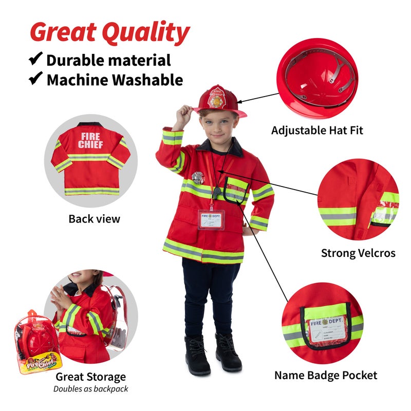 Born Toys 8 PC Premium Washable Kids Fireman Costume Toy for Kids,Boys,Girls,Toddlers, and Children with Complete Firefighter Accessories - Image 2