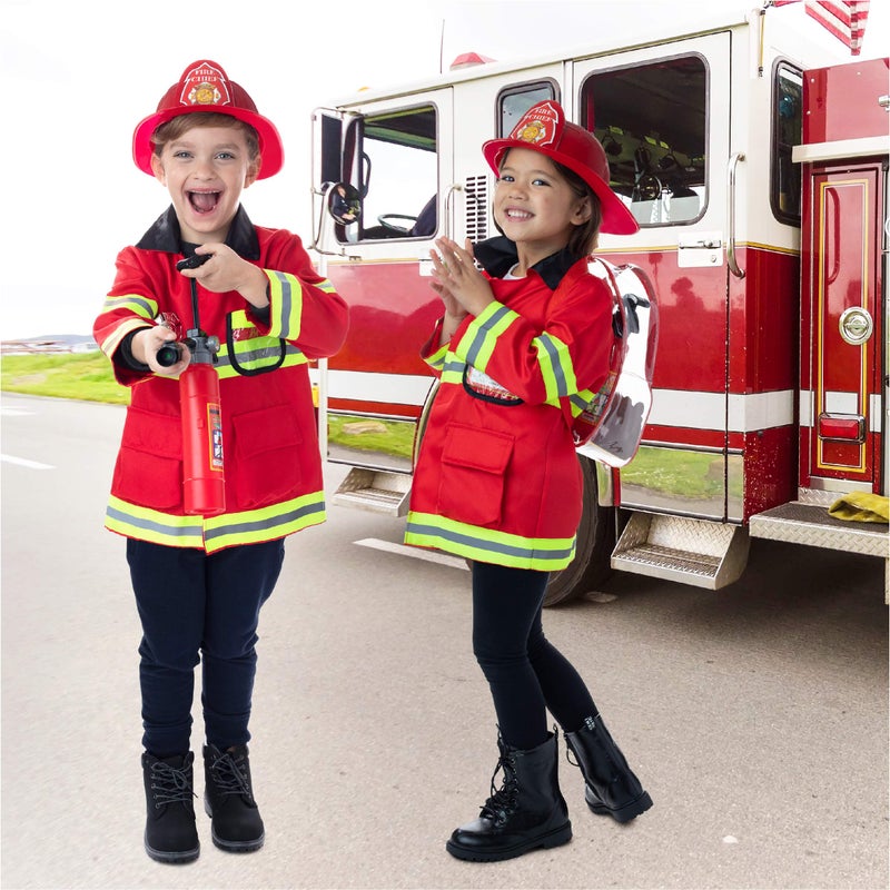 Born Toys 8 PC Premium Washable Kids Fireman Costume Toy for Kids,Boys,Girls,Toddlers, and Children with Complete Firefighter Accessories - Image 5