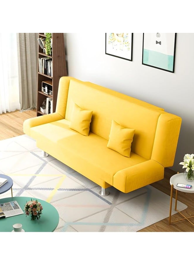 Poppins HOME Linen Armless Convertible Sleeper Sofa Bed for Living Room - Yellow - 119.88 x 55.11 x 74.93 cm
