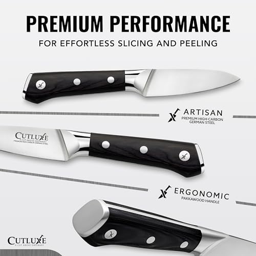 Cutluxe Paring Knife, 3.5" Small Kitchen Peeling Knife with Razor Sharp Blade – High Carbon German Steel, Full Tang, Ergonomic Handle Design – Artisan Series - Image 2