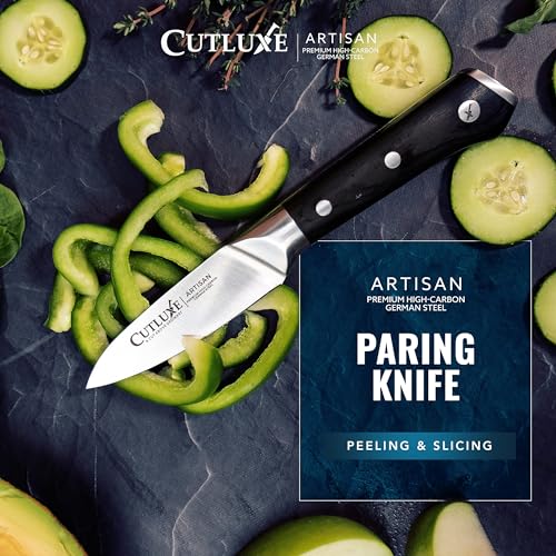 Cutluxe Paring Knife, 3.5" Small Kitchen Peeling Knife with Razor Sharp Blade – High Carbon German Steel, Full Tang, Ergonomic Handle Design – Artisan Series - Image 4