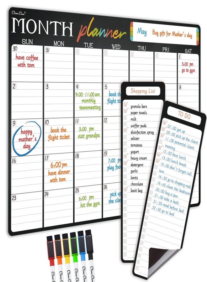 Clever Clean Magnetic Dry Erase Monthly Calendar - 17"x12" Monthly Calendar for Fridge - 4"x12" List Board 2 Pcs - 6 Extra Fine Point Markers Included - Shipped Flat - Image 1