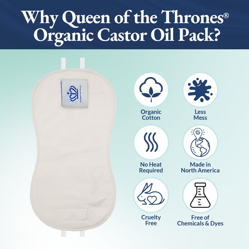 QUEEN OF THE THRONES طقم زيت الخروع للأطفال من كوين أوف ذا ثرونز - بدون حرارة، أقل فوضى، قابل لإعادة الاستخدام - قطن عضوي، ملاءمة مريحة، أحزمة ناعمة مصممة بواسطة طبيب ناتوروباثي (يتضمن 3.38 أونصة من زيت الخروع العضوي) - Image 4
