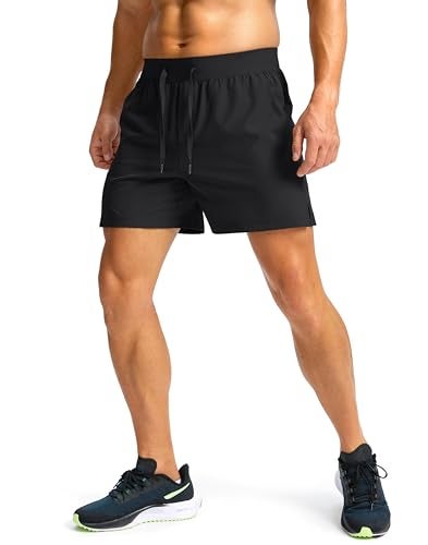 Soothfeel Men's Running Shorts with Zipper Pockets 5 Inch Lightweight Quick Dry Gym Athletic Workout Shorts for Men (Black, L) - Image 2