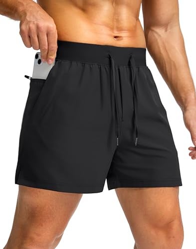 Soothfeel Men's Running Shorts with Zipper Pockets 5 Inch Lightweight Quick Dry Gym Athletic Workout Shorts for Men (Black, L) - Image 1