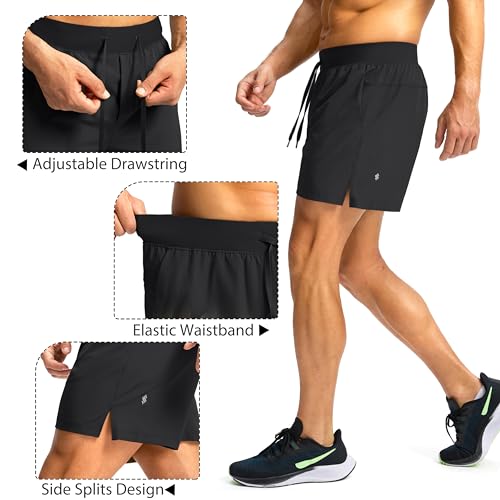 Soothfeel Men's Running Shorts with Zipper Pockets 5 Inch Lightweight Quick Dry Gym Athletic Workout Shorts for Men (Black, L) - Image 5