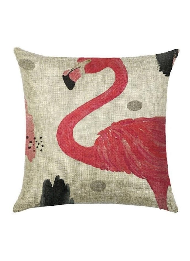 Generic - 2 Piece Flamingo Print Cotton Linen Square Cushion Cover Multicolour - Image 1