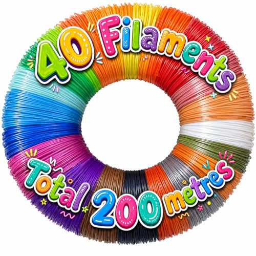 Magicwand®【40 Filaments】【5 Metres Each Total 200 Metres】 1.75 mm PLA Filaments for 3D Pens【Multicolored】 - Image 1