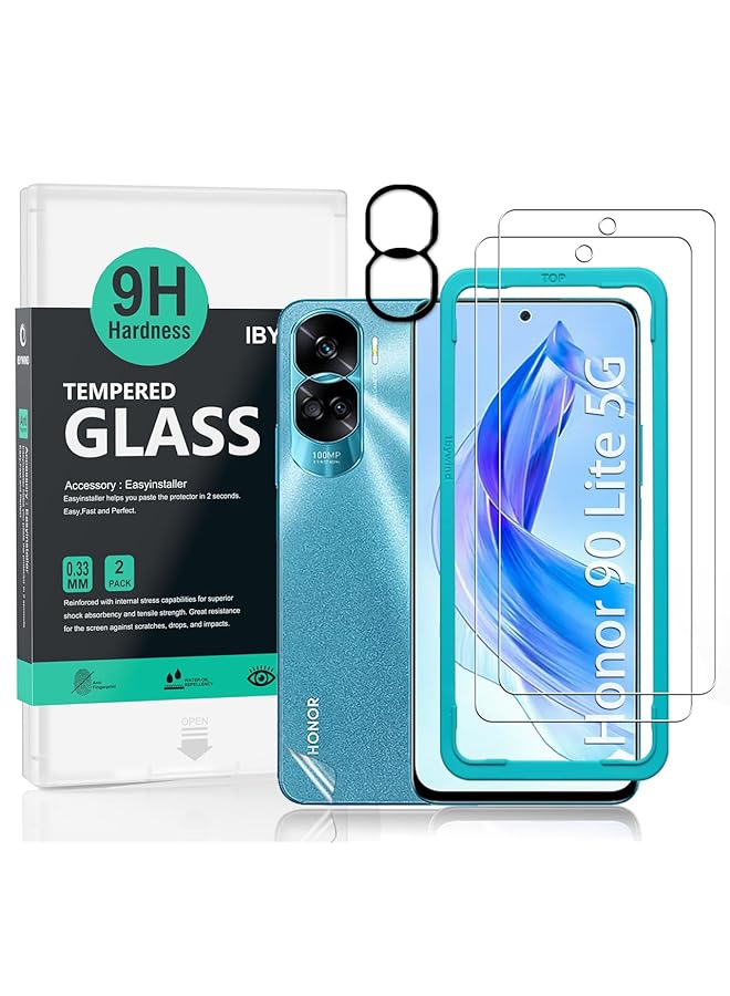 Ibywind Screen Protector For Honor 90 Lite 5G 6.7 Inches With 2Pcs Tempered Glass 1Pc Camera Lens Protector 1Pc Backing Carbon Fiber Film Fingerprint Reader Easy To Install - Image 1