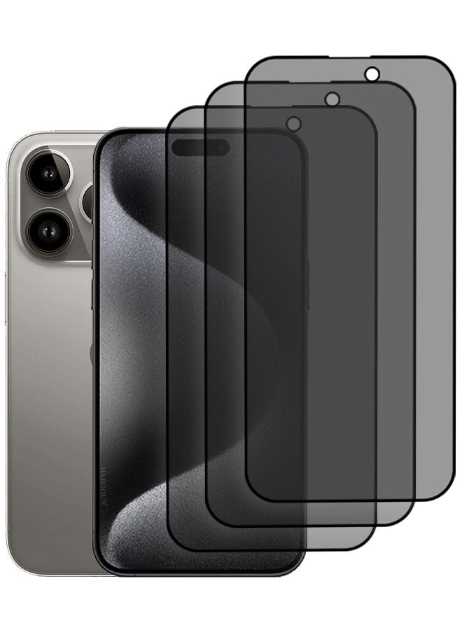 MARGOUN [iPhone 15 Pro] 3 Pack Privacy Screen Protector 9H Full Coverage Screen Tempered Glass Anti-Spy Bubble Free Case Friendly Screen Protector Black - Image 1