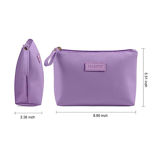 MAANGE Cosmetic Bags for Women Small Makeup Bag for Purse Pu Leather Makeup Pouch Travel Makeup Bag with Zipper Make Up Bag for Travelling (Purple) - Image 3