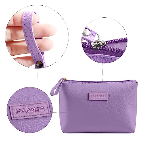 MAANGE Cosmetic Bags for Women Small Makeup Bag for Purse Pu Leather Makeup Pouch Travel Makeup Bag with Zipper Make Up Bag for Travelling (Purple) - Image 5