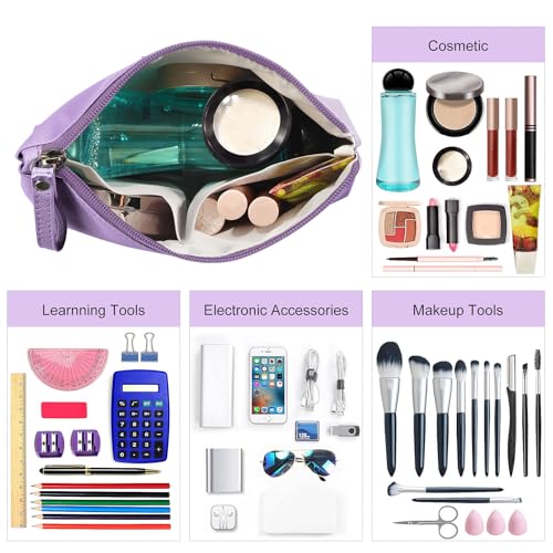 MAANGE Cosmetic Bags for Women Small Makeup Bag for Purse Pu Leather Makeup Pouch Travel Makeup Bag with Zipper Make Up Bag for Travelling (Purple) - Image 4