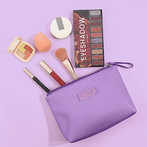 MAANGE Cosmetic Bags for Women Small Makeup Bag for Purse Pu Leather Makeup Pouch Travel Makeup Bag with Zipper Make Up Bag for Travelling (Purple) - Image 2
