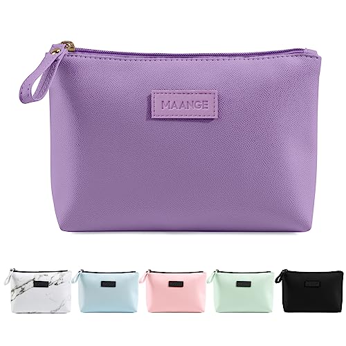 MAANGE Cosmetic Bags for Women Small Makeup Bag for Purse Pu Leather Makeup Pouch Travel Makeup Bag with Zipper Make Up Bag for Travelling (Purple) - Image 1