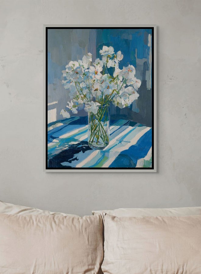 Art Decor Framed Canvas Portrait Print of Blue and White Flowers in Vase Wall Art Modern Floral Botanical Art Print for Home Living Room Bedroom Office Studio - Image 3