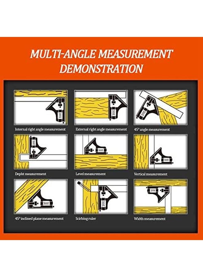Stainless Steel Universal Bevel Angle Combination Square Protractor Ruler Set 180 Degree - Image 5
