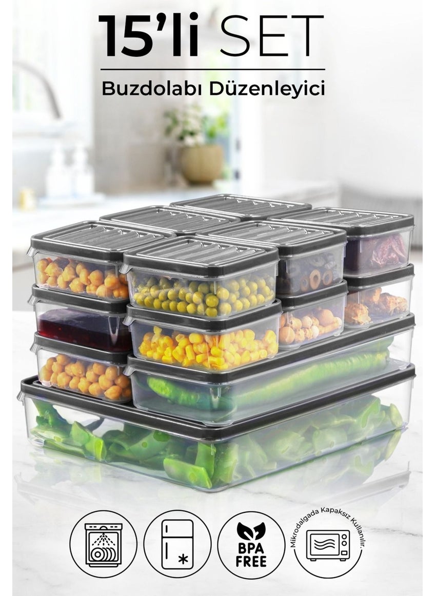 Kitchen Life 15 لتر ثلاجة وميكروويف حاوية تخزين - منظم ثلاجة (250 مل ×12 1000 مل ×2 2500 مل ×1) 