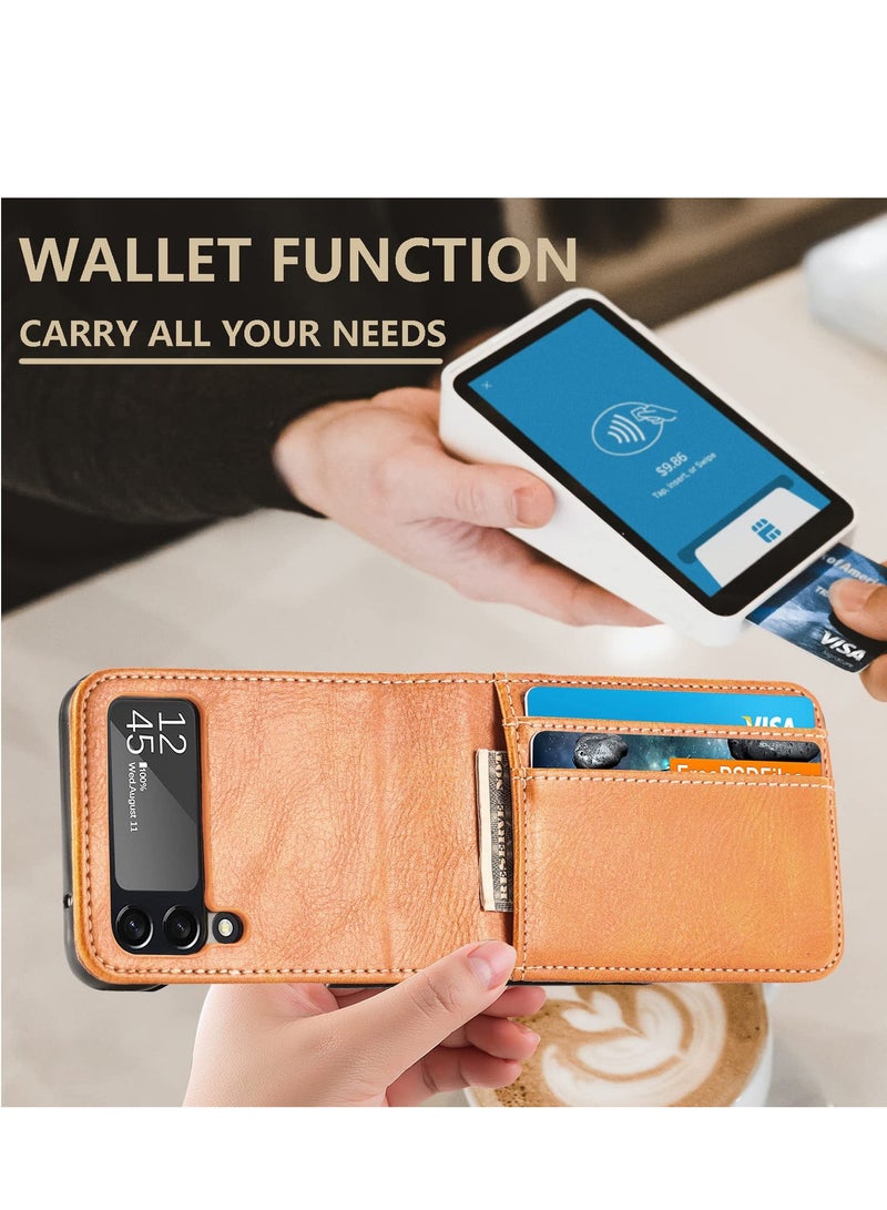 SYOSI Case Waallet for Samsung Galaxy Z Flip 4 with Card Holder Slim Fit Premium PU Leather Hard PC Protective Phone Cover Flip4 5G 2022 Brown - Image 3