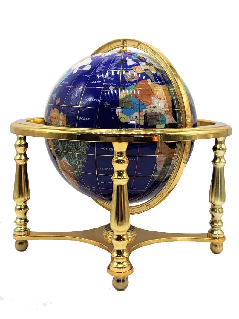 Unique Art Since 1996 14" Blue Lapis Gemstone Globe with Gold Stand - Image 1