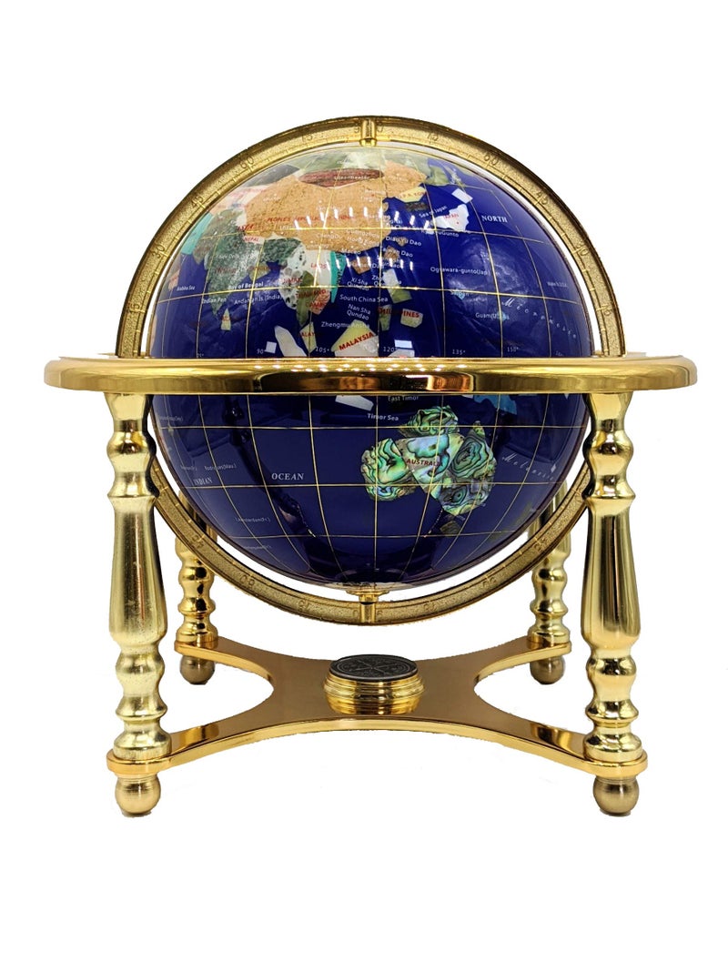 Unique Art Since 1996 14" Blue Lapis Gemstone Globe with Gold Stand - Image 3