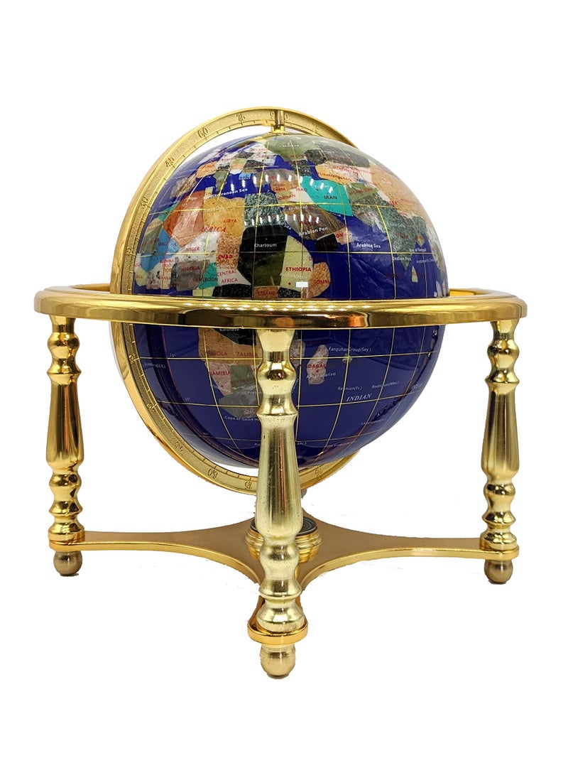 Unique Art Since 1996 14" Blue Lapis Gemstone Globe with Gold Stand - Image 2