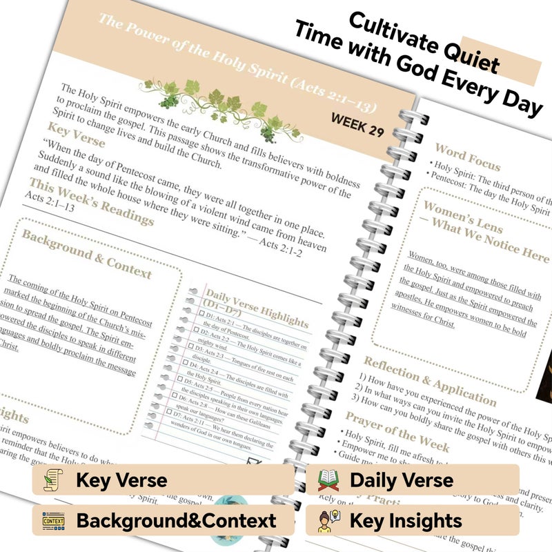 MapeloreCrafted 52-Week Bible Study for Women: Bible in a Year Journal & Daily Devotionals | Spiral Bound, 8.5" x 11" - Image 3
