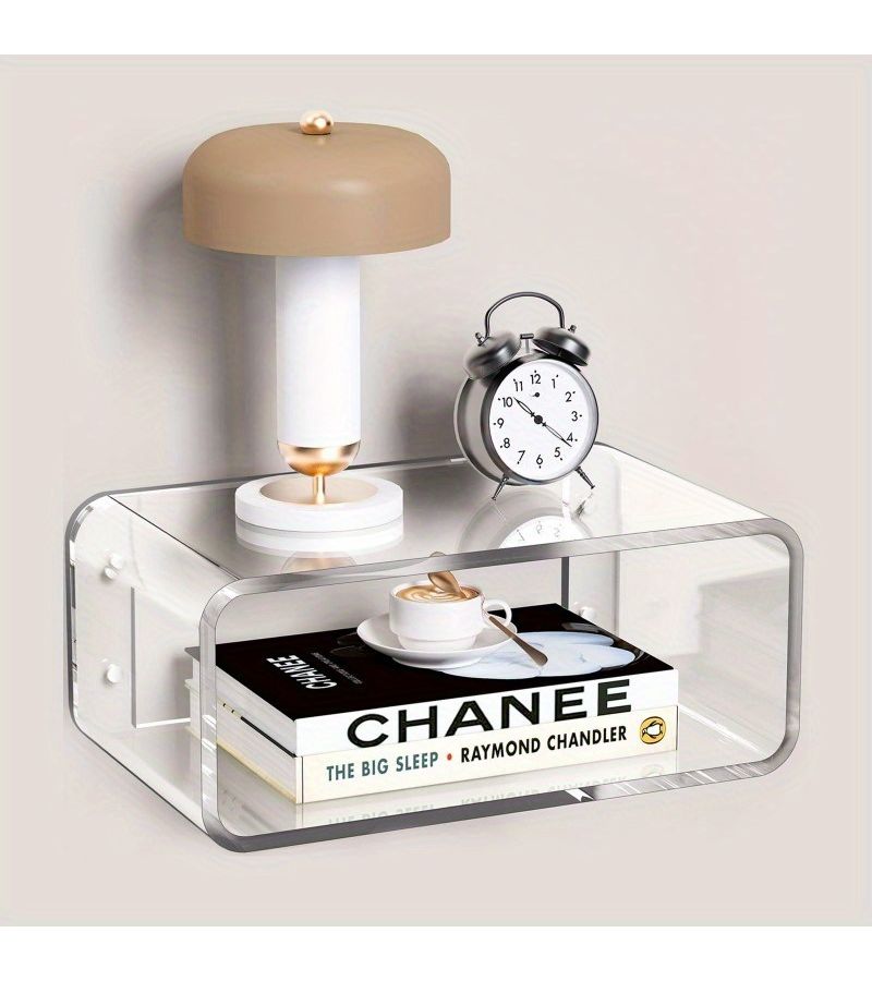 Pink Acrylic Wall Mounted Bedside Table Floating Shelf - Image 1