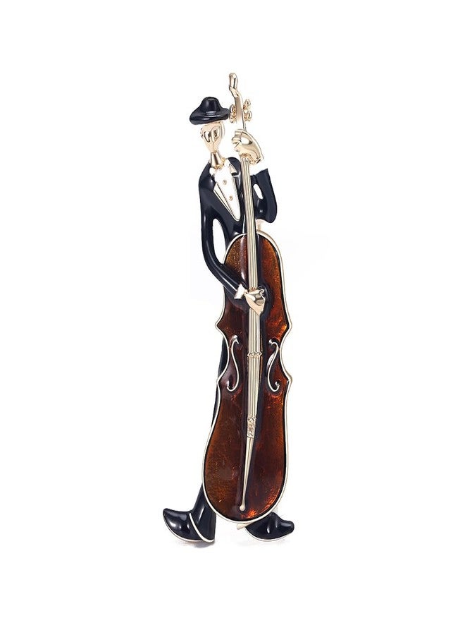 OIDIMS Fashion Cello Musician Brooch Enamel Lapel Pin Gold-Tone Tone Cellow Fiddle Musician Music Brooches Jackets Dress Suit Brides Corsage Costume Accessories Theme Holiday Party Gift for Men Women (Khaki) - Image 1