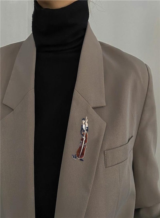 OIDIMS Fashion Cello Musician Brooch Enamel Lapel Pin Gold-Tone Tone Cellow Fiddle Musician Music Brooches Jackets Dress Suit Brides Corsage Costume Accessories Theme Holiday Party Gift for Men Women (Khaki) - Image 3